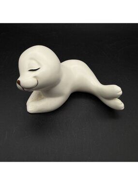 Vintage Oxford Smiling White Baby Seal 4" Ceramic Figurine Mexico